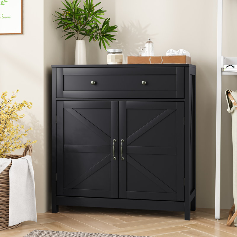 Storage Cabinet With Drawer And Adjustable Shelf In Black Kitchen Shelf, Finish