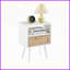 Table basse en rotin blanc avec prise USB / prise de courant - Pieds en bois massif, facile à nettoyer pour le salon / chambre à coucher-1434168923