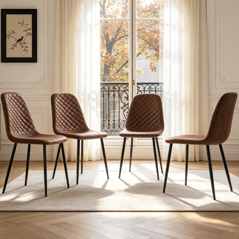 Suede/Faux Leather Modern Upholstered Dining Chair with Metal Frame, Suede Brown, 4