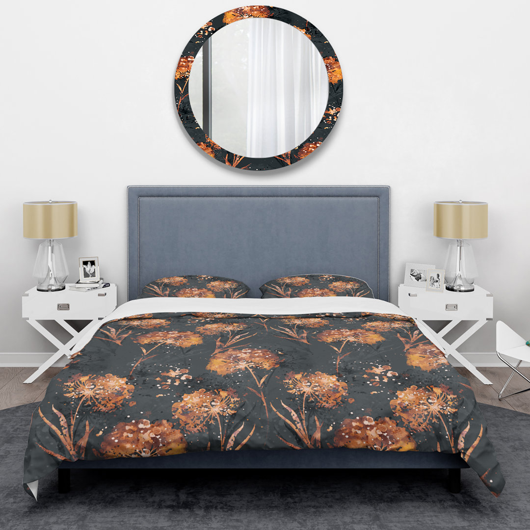 Brown Dry Flowers - Floral Duvet Cover Set - Microfiber Polyester Design Art 