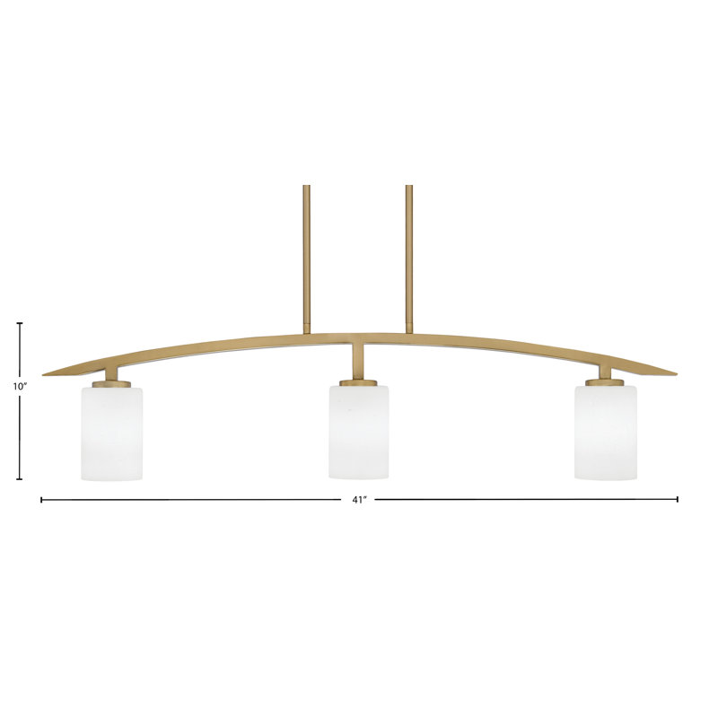 Kurve 3 Light Island Light Shown In New Age Brass Finish With 4" White Muslin Glass