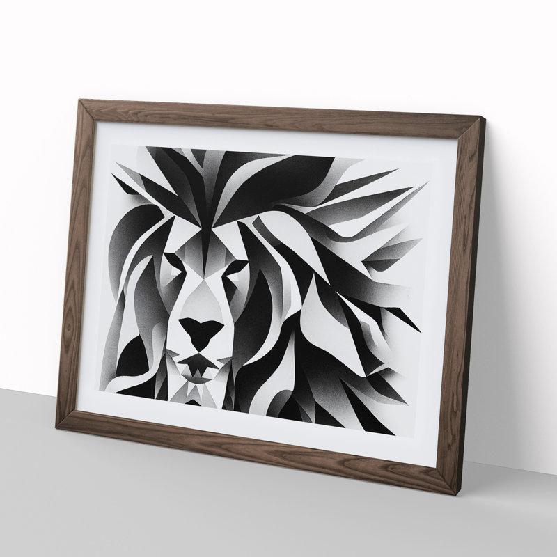 Abstract Lion - Framed Print, 34cm H x 46cm W x 2cm D, Walnut