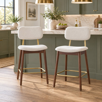 Ensemble de 2 tabourets de bar en bois avec sièges rembourrés en tissu