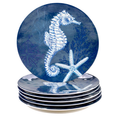 Certified International Oceanic Set/6 Dinner Plate 11" In Blue