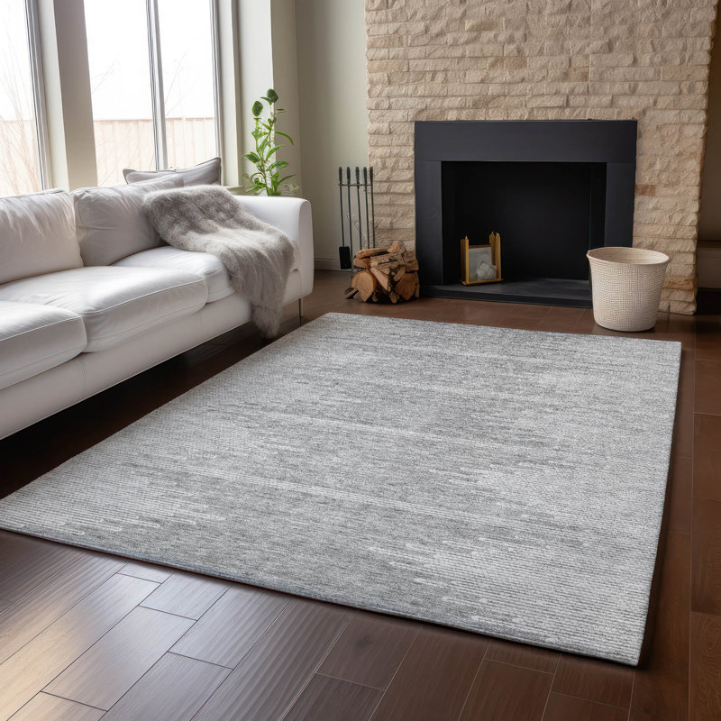 Tapis gris Cerrito lavable à la machine de qualité supérieure, Rectangle 10 pi x 14 pi