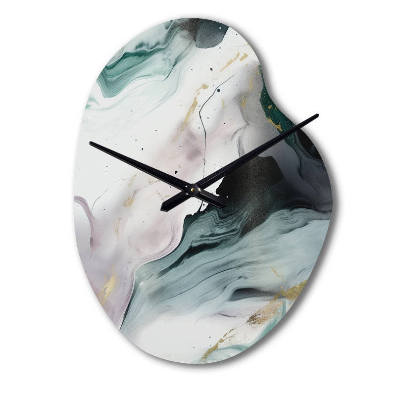 Horloge murale abstraite verte et blanche Contemplative Abstraction II - forme unique en métal, horloge murale moderne, Petit