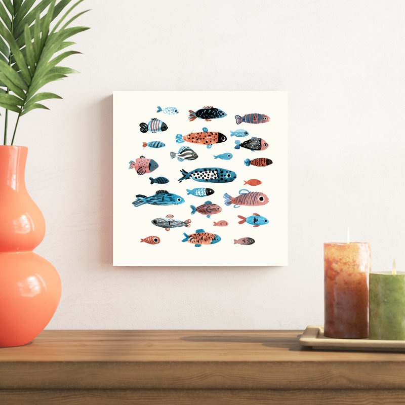 " Fish School I " by Annie Warren Painting Print, 12" H x 12" W  