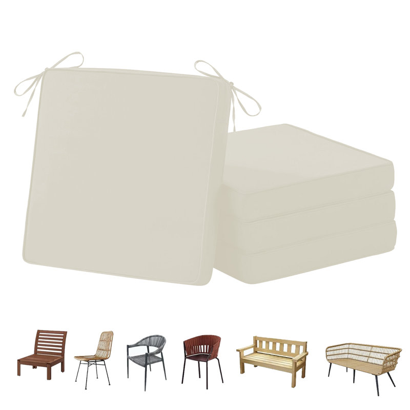 Waterproof Outdoor Patio Chair Cushions (Set Of 4) - 4" Thick Square Seat Pads, Off-White