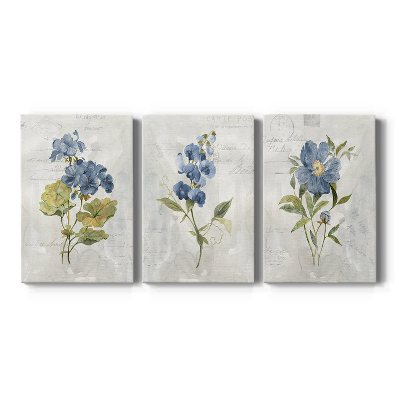 Lin bleu géranium - toile tendue sur mesure - 3 pièces, H 12 po x l 24 po