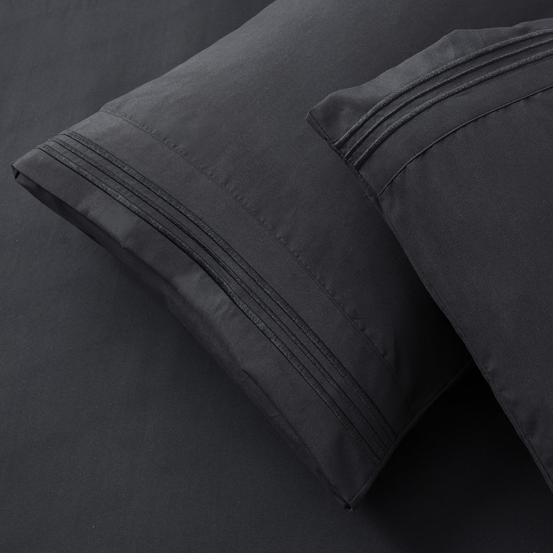  Ensemble de draps hypoallergéniques à double brossage 1800 Series, Ensemble de draps pour lit simple avec 1 taie d'or, Noir