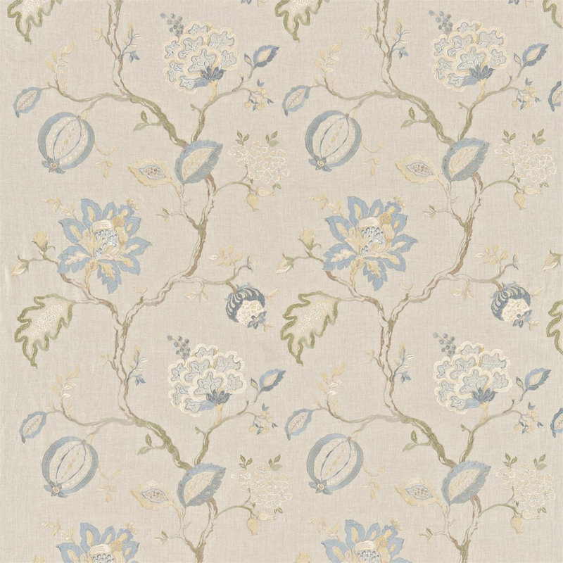 Hadham Embridery Fabric, Cornflower Blue/Linen