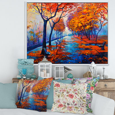Petite route à travers le paysage d'automne orange III - peinture sur toile