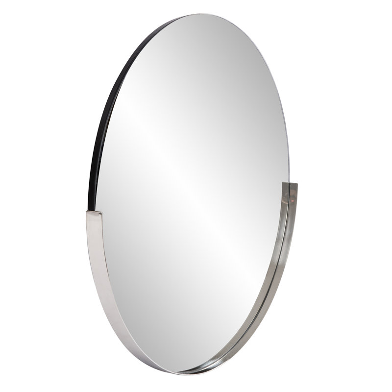 Ames Round Stainless Steel Beveled Mirror, Silver