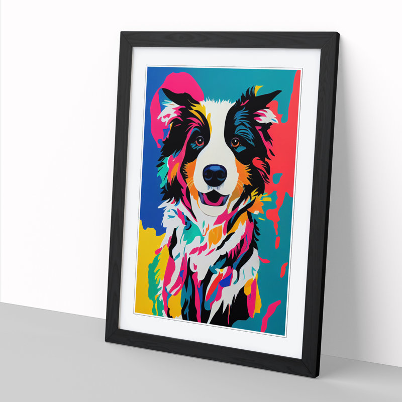 Border Collie Pop Style - Framed Print, 64cm H x 46cm W x 2cm D, Walnut Framed