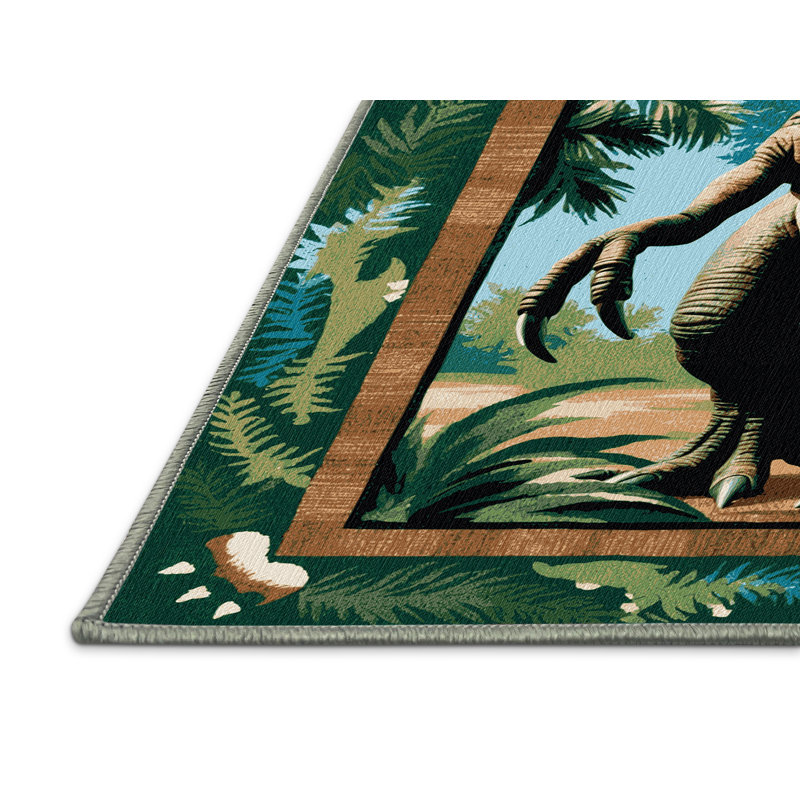 Tapis vert dinosaures lavable à la machine, Rectangulaire 2 pi x 3 pi