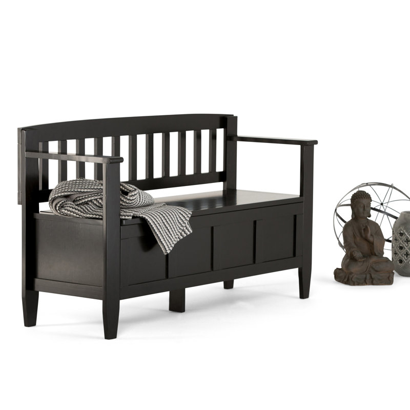 Brooklyn 48"W Solid Wood Contemporary Entryway Storage Bench with Lift-Up Lid, Black