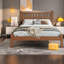 Lit moderne avec cadre de lit en bambou et tête de lit rustique en forme de diamant pour la maison