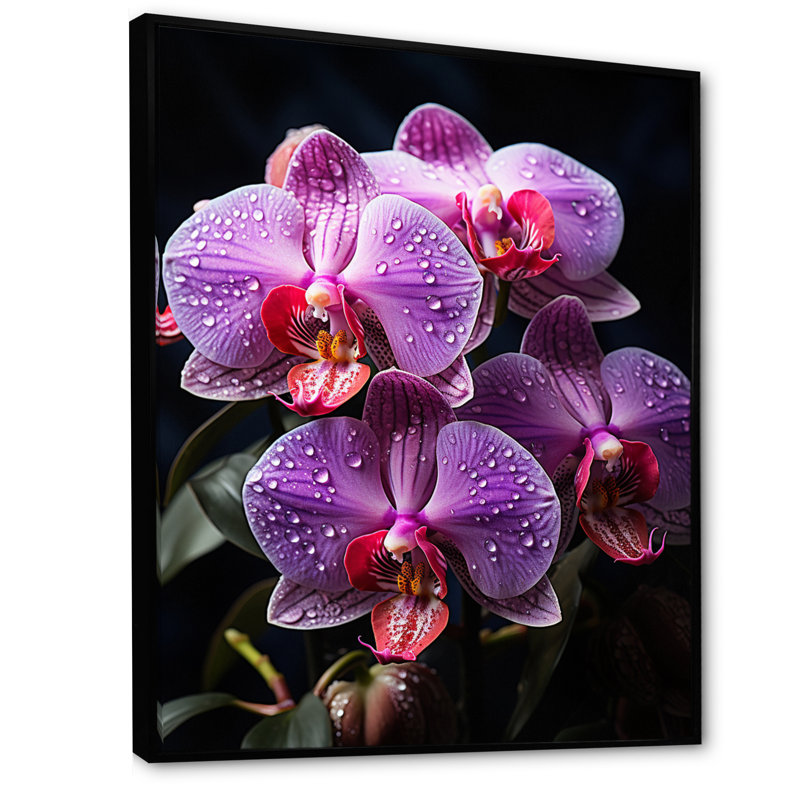 Fleurs mauves, orchidées mystiques - impression sur toile florale, H 44 po x l 34 po x P 1,5 po, Cadre flottant noir