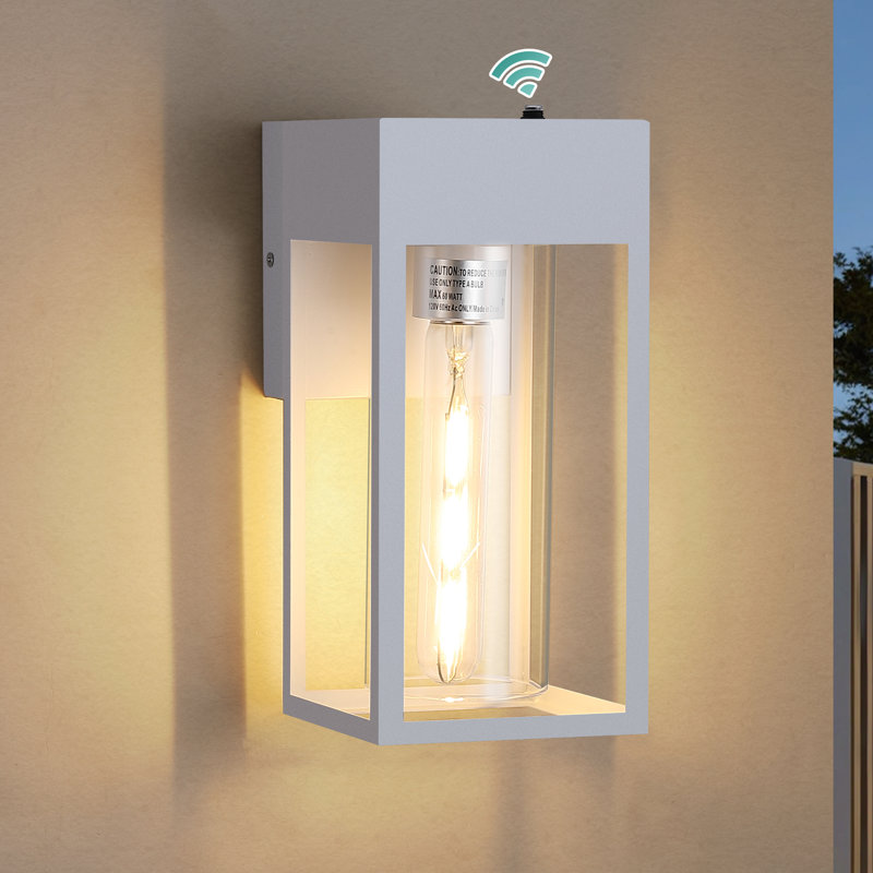 Modern Dusk to Dawn Sensor Outdoor Wall Light - Waterproof Outdoor Sconce With Clear Glass, White