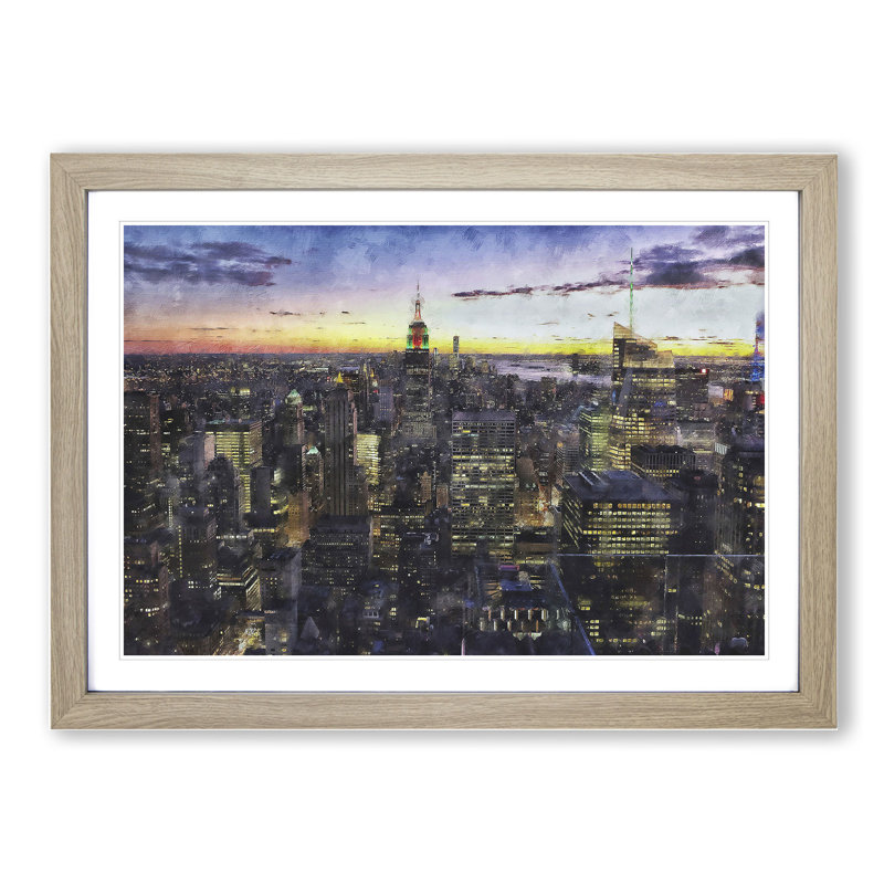 New York Skyline Vol.1 - Picture Frame Graphic Art, 36cm H x 48cm W x 2cm D, Oak Framed