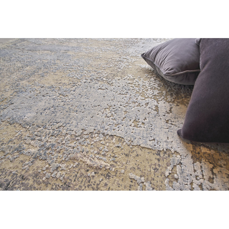 Exquisite Rugs Fine Pure Silk Hand-Knotted Gray/Beige Area Rug, Rectangle 8' x 10'