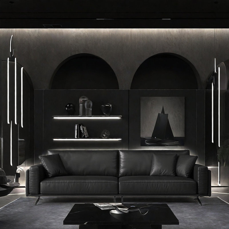 Canapé moderne simple noir, 4, H 34,64 po x l 129,92 po x P 39,37 po