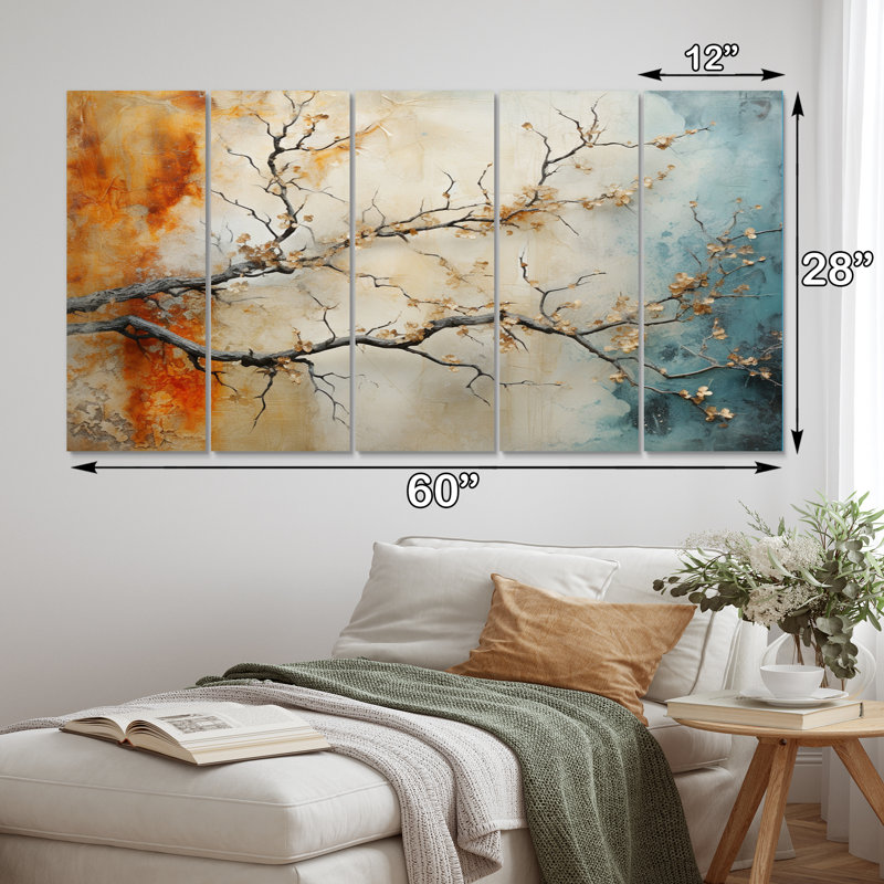 5 pièces, érable orange sarcelle brillant, agate II sur toile