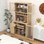 Garde-manger autoportant en bois avec portes en verre trempé, tablettes réglables et porte-bouteilles-1146405159
