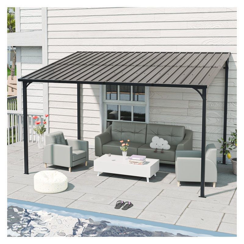 Pergola extérieure en métal 12 pi x 8 pi avec toit en acier galvanisé pour patio et jardin, noir