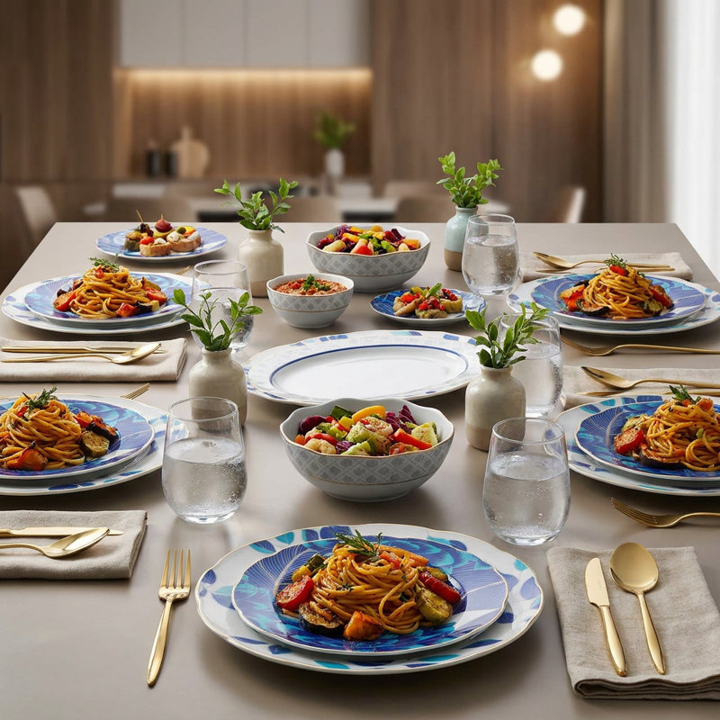 Azure Bloom Blue and White Porcelain Dinnerware Set (53-Piece Service for 12)