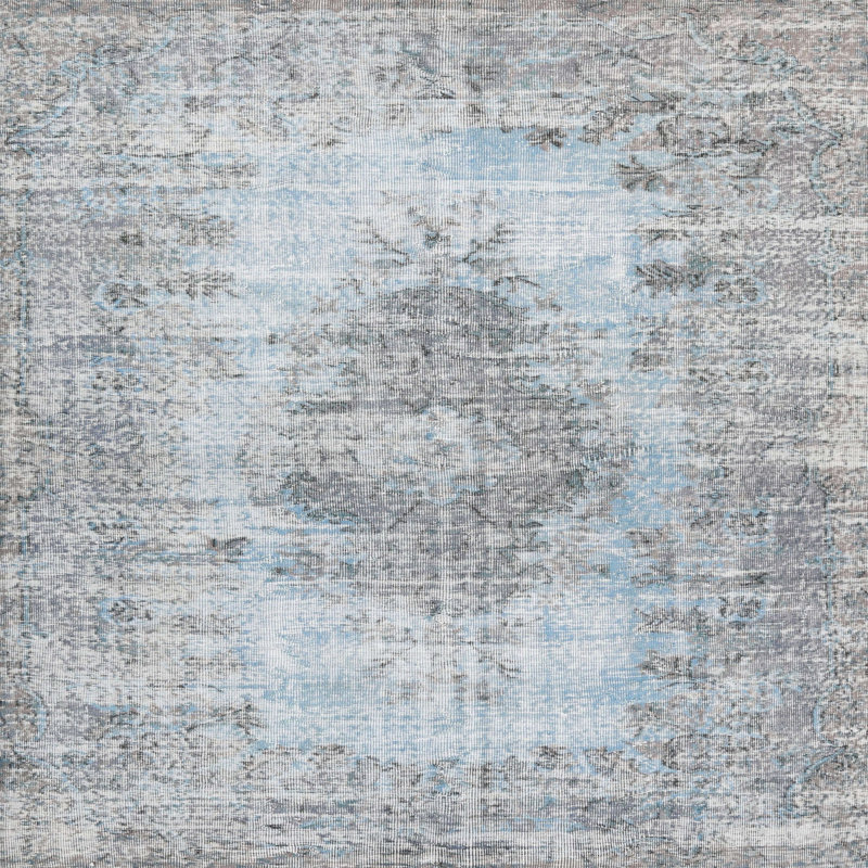 Tapis oriental en laine gris / bleu ciel, Rond 6 pi