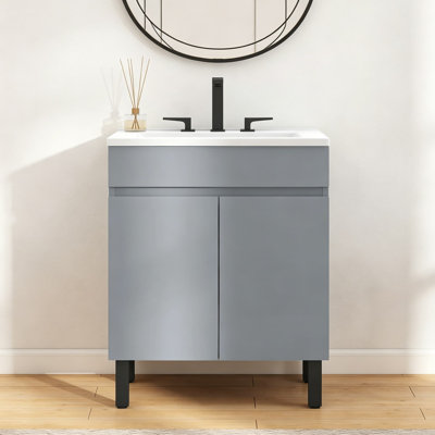 24-Inch Freestanding Bathroom Vanity With Undermount Ceramic Sink, Modern Storage Cabinet With Soft-Closing Doors, Adjustable Legs, And Drain For Small Spaces