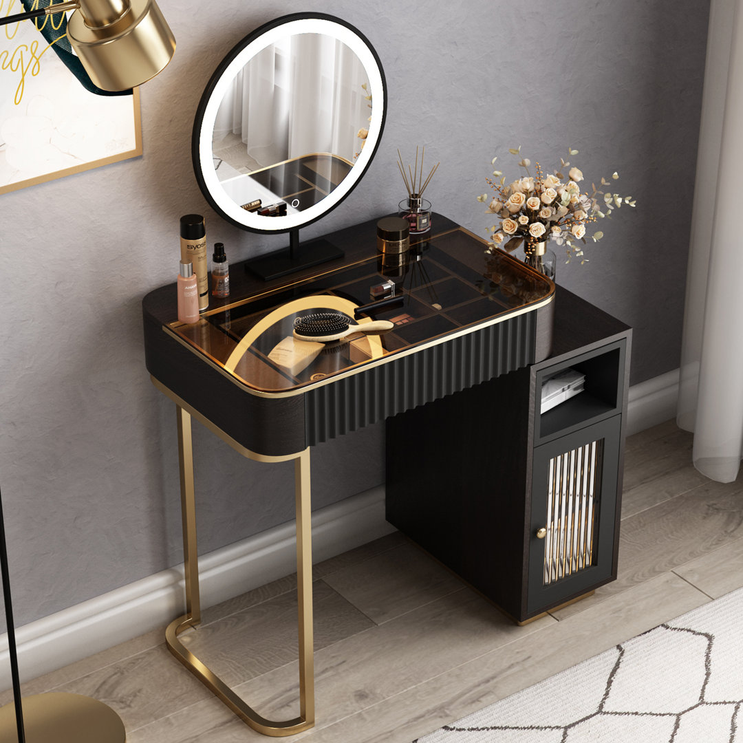 Chiquitha High-quality Makeup Vanity ,Glass Top,Corner