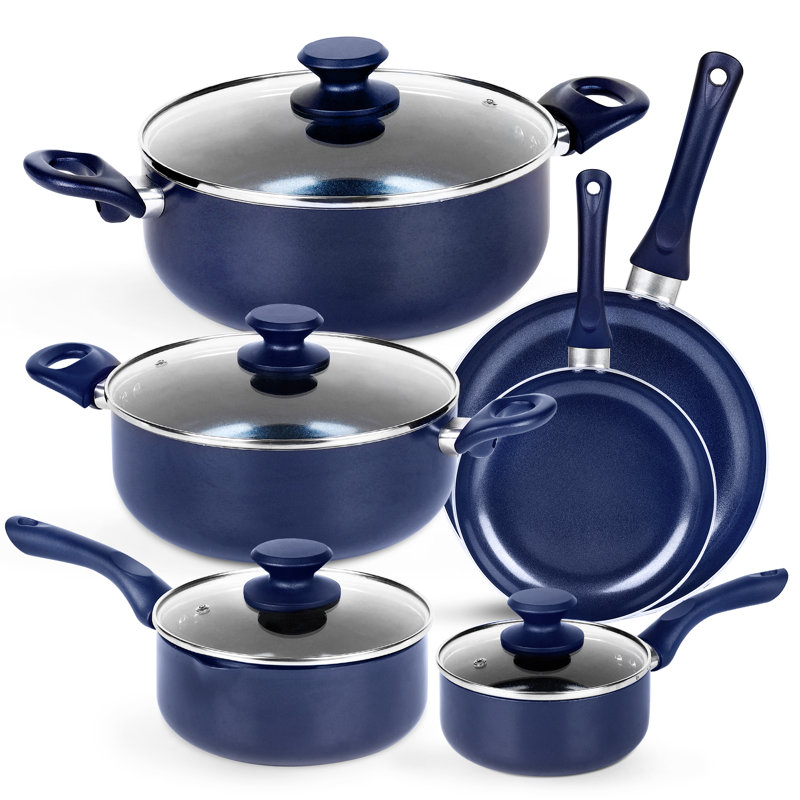 Batterie de cuisine antiadhésive en aluminium 10 pièces LovoIn, Bleu perceuse