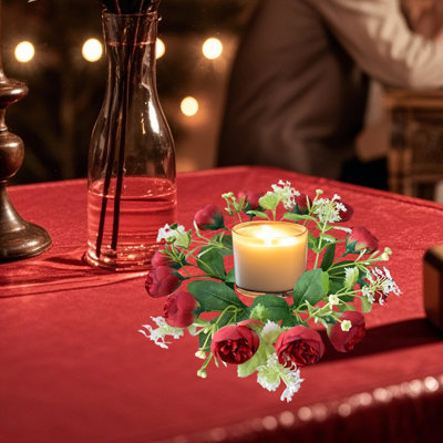Simulated Small Tea Rose Candleholder Flower Wreath Holiday Decoration Candle Circlecandle Cup Decoration Flower Wreath