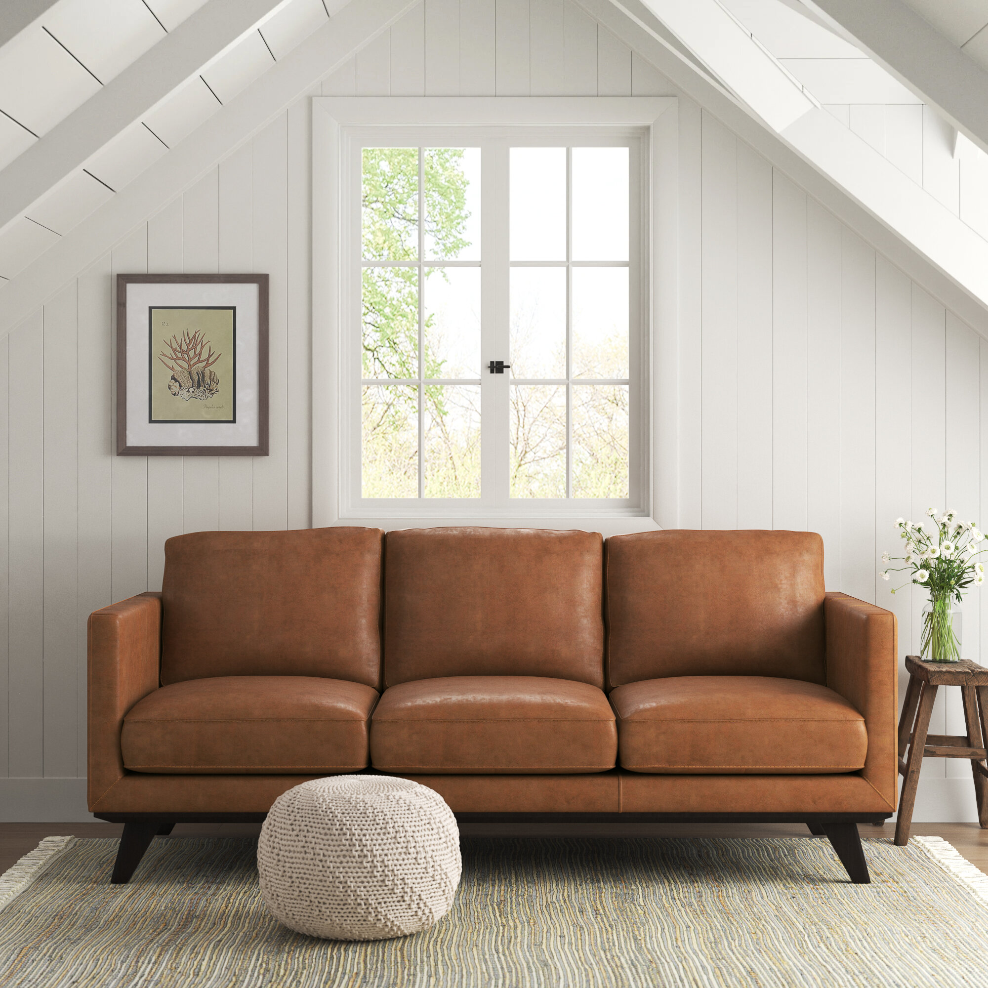 Sheldrake 89” Genuine Leather Square Arm Sofa