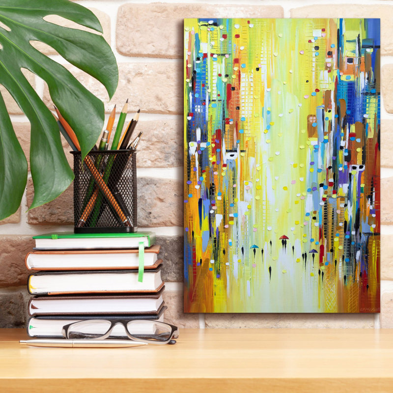«Zaylor Three Colorful Umbrellas On Canvas» par Ekaterina Ermilkina, reproduction, H 18 po x l 12 po x P 0,75 po