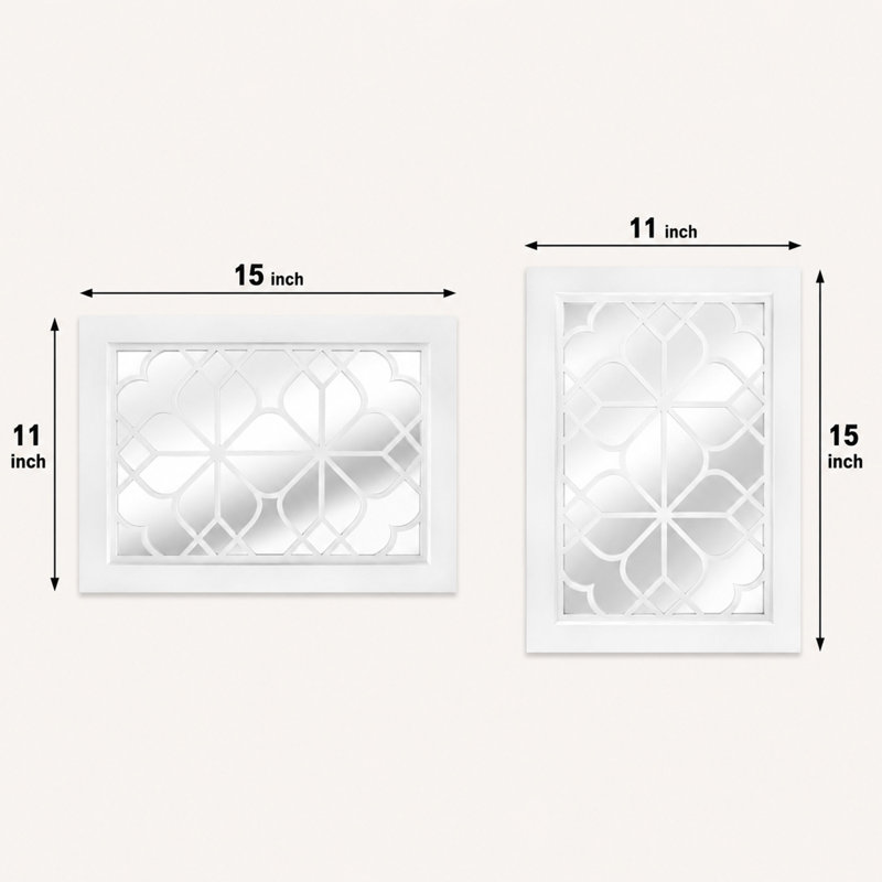 White Rectangular Wall Mirror Set of 2, Carved MDF Frame