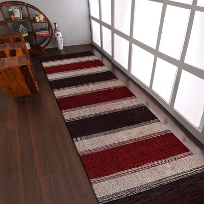 Tullos Hand Knotted Loom Wool Eco-Friendly Area Rugs - Runner, Brown Beige Color, Contemporary Modern Design, High Pile Thick Handmade Anti Skid Area Rugs for Living Room, Bed Room