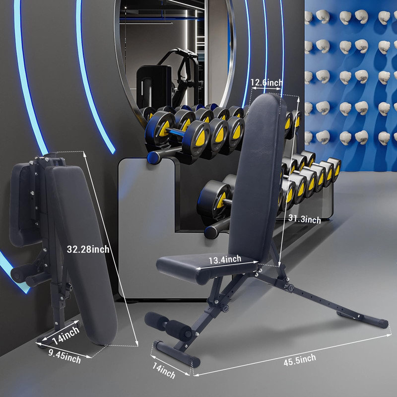 Adjustable Weight Bench – 800lb Capacity Foldable Gym Bench with Multi-Angle Back Support for Home Workouts