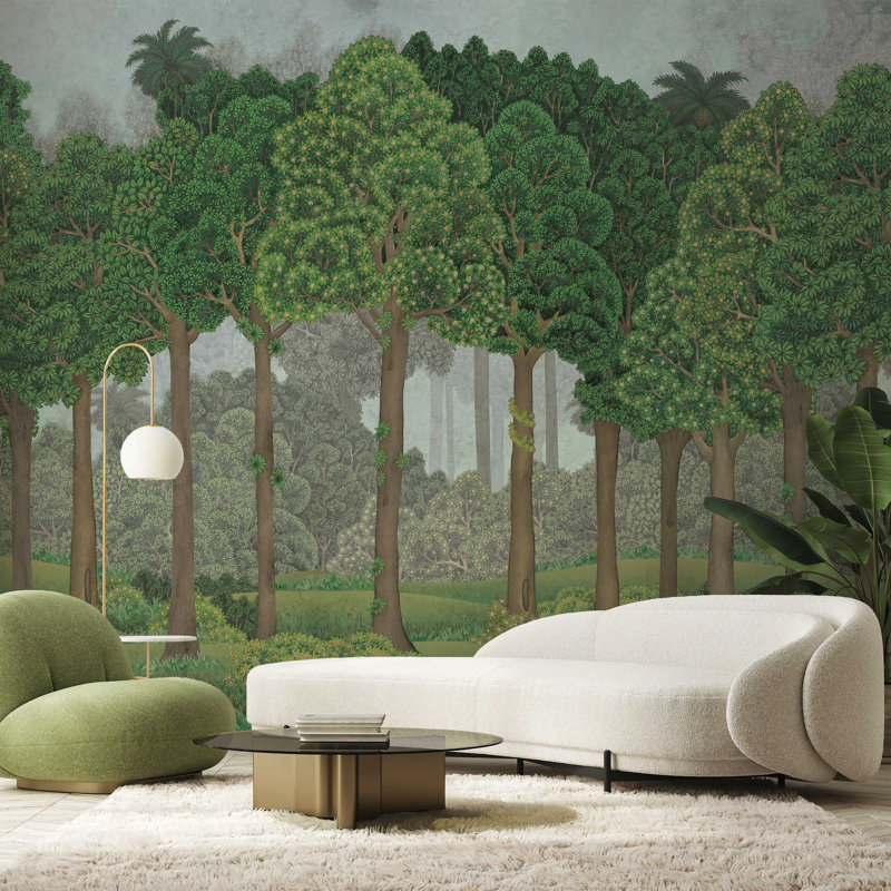 Papier peint Serene Greenery And Blooming Trees, L 117,96 po x l 225 po, Vert