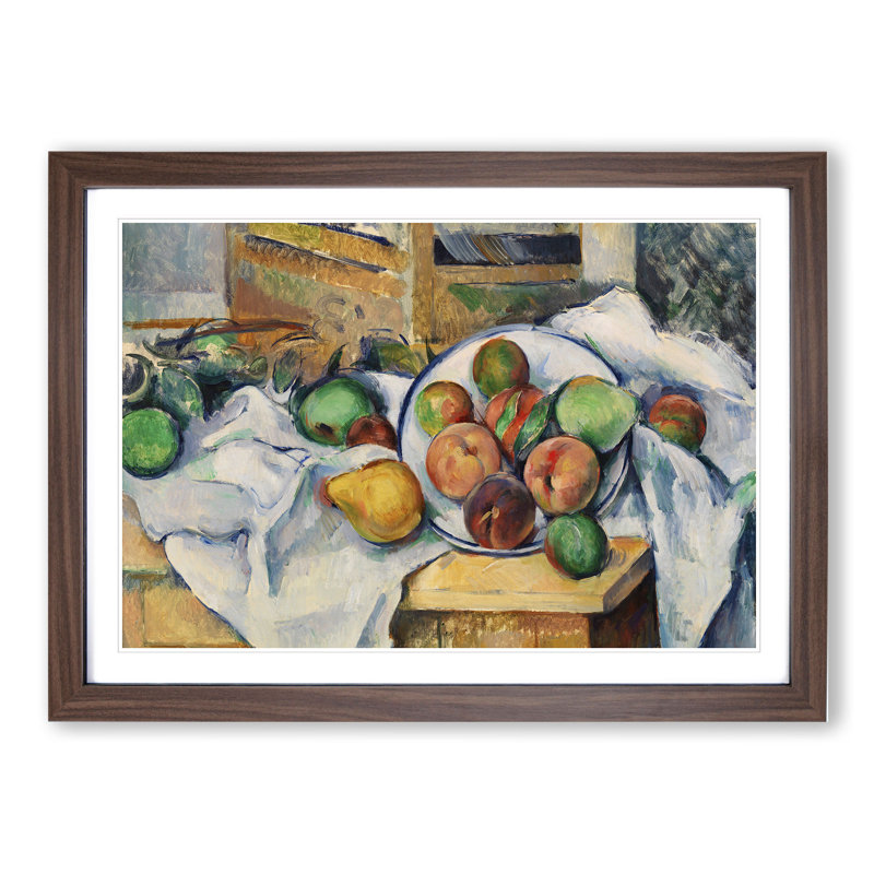 Still Life with Fruit Vol.1 by Paul Cezanne - Picture Frame Painting on MDF, 27cm H x 36cm W x 2cm D, Walnut