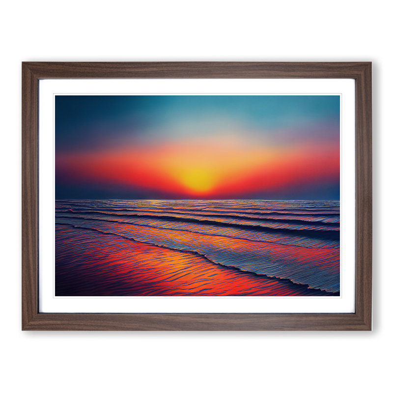 Wonderful Ocean Sunset Framed Print, 46cm H x 64cm W x 2cm D, Walnut Framed