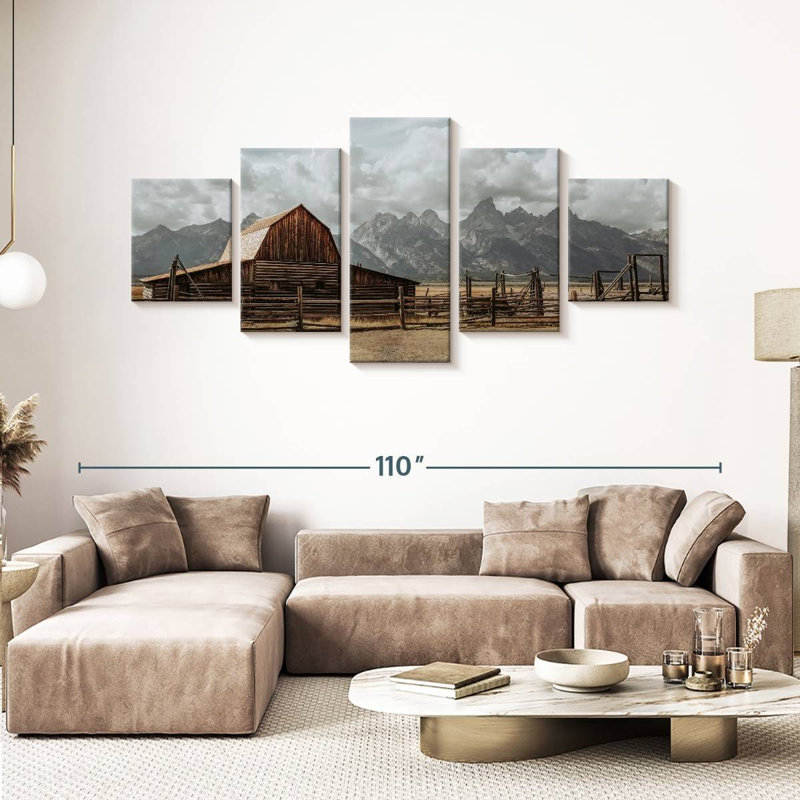 Grange Moulton Barn sur toile, 5 pièces, H 42 po x l 92 po x P 1,25 po