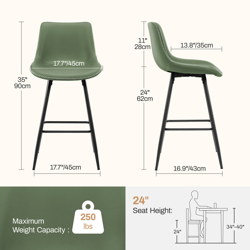 Tabouret de comptoir moderne en similicuir, Tabouret de comptoir (siège d'une hauteur de 24 p, 3, Vert