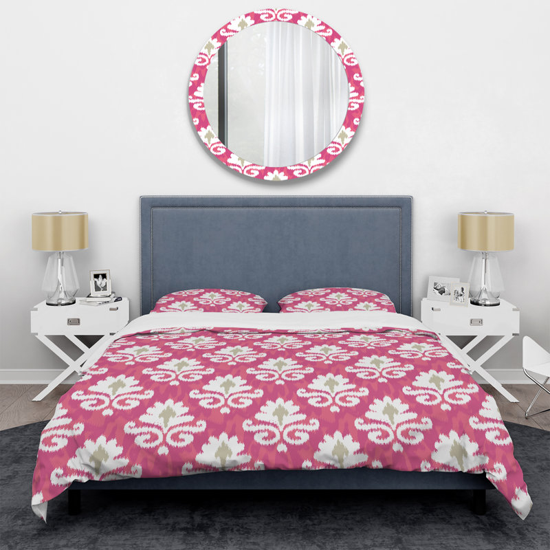 White Flower Ikat - Ensemble de housse de couette abstrait - Microfibre de polyester, Twin Duvet Cover + 2 Standard Shams
