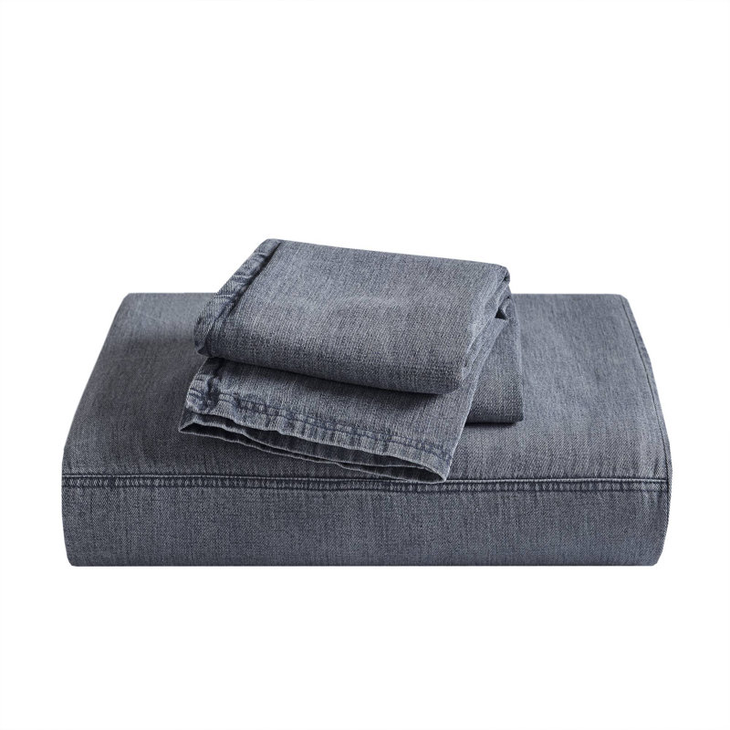 Ensemble de literie confortable en coton, sergé bleu / grand, confort toutes saisons
