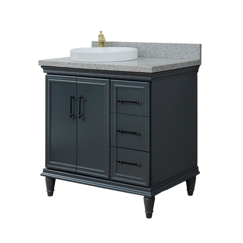 Meuble-lavabo simple 37 po avec finition Black Galaxy et lavabo rond - Porte gauche / Lavabo gauche, Gris