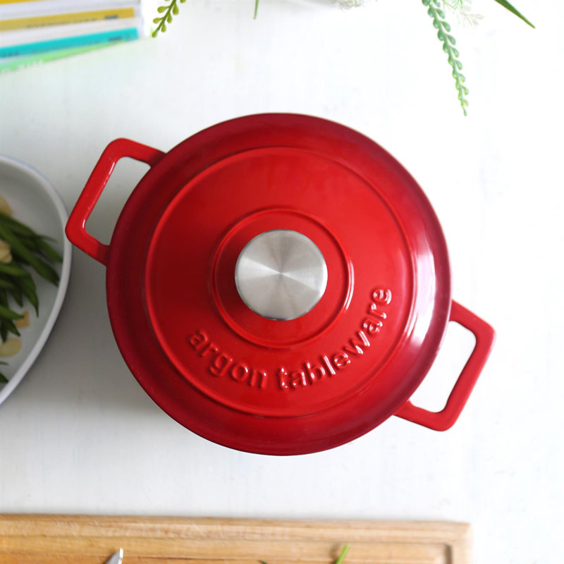 Argon Tableware - Round Cast Iron Casserole Dish - 2.8L, Red