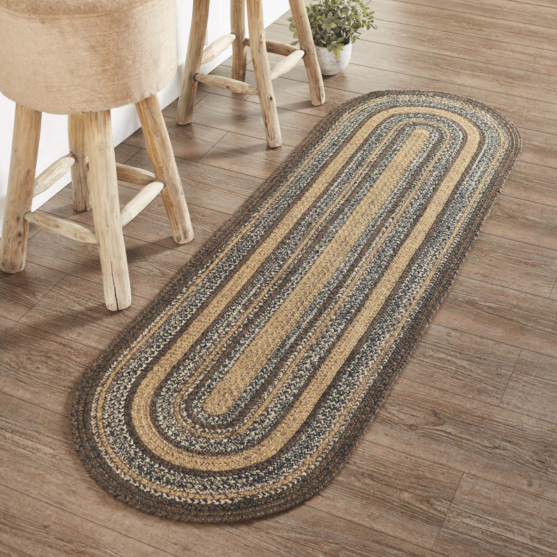 Tapis tressé géométrique Amadea en brun / brun clair / gris, Ovale 1 pi 10 po x 6 pi